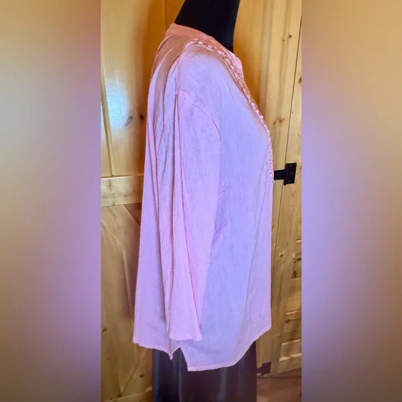 Appleseeds Pink Tunic w/Embroidered Lace Yoke Fabric Natural Wrinkle Size 2X - Picture 3 of 11